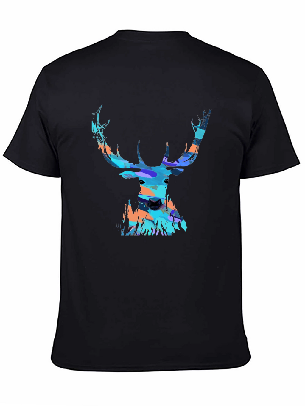 Abstract Deer Head Graphic Print Black T-Shirt