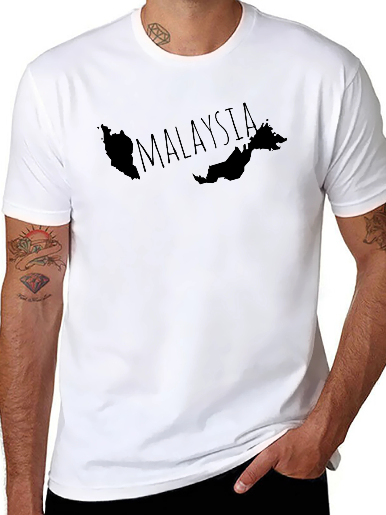 Malaysia Map Graphic T-Shirt - Black Crew Neck Tee