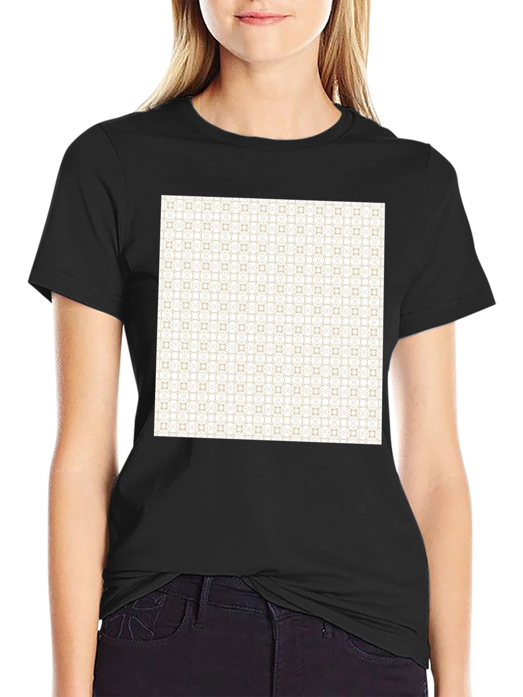 Patterned Print Black Tee