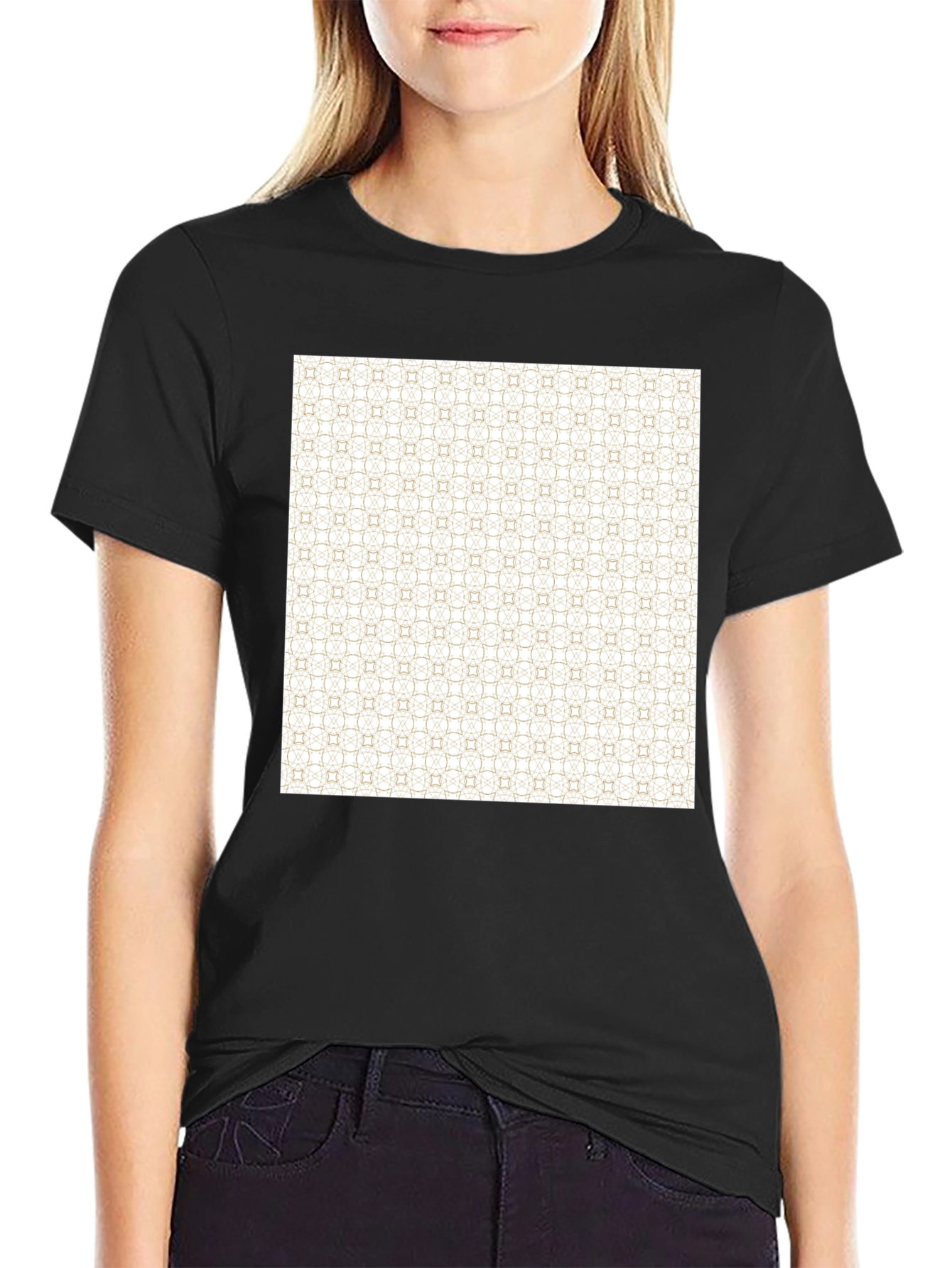 Patterned Print Black Tee