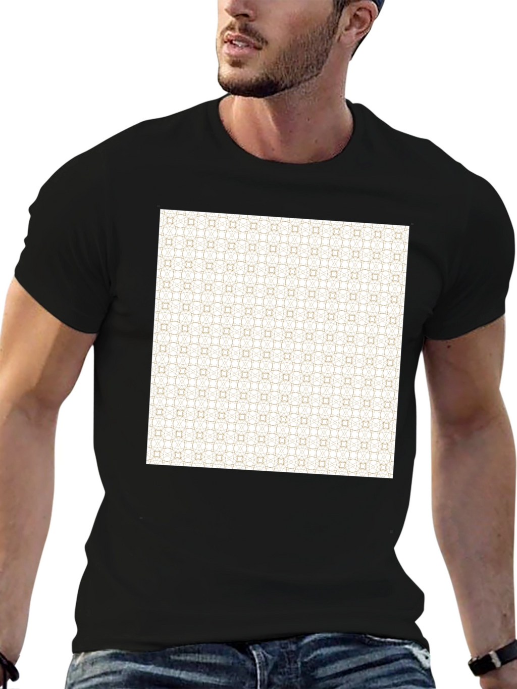 Patterned Print Black Tee