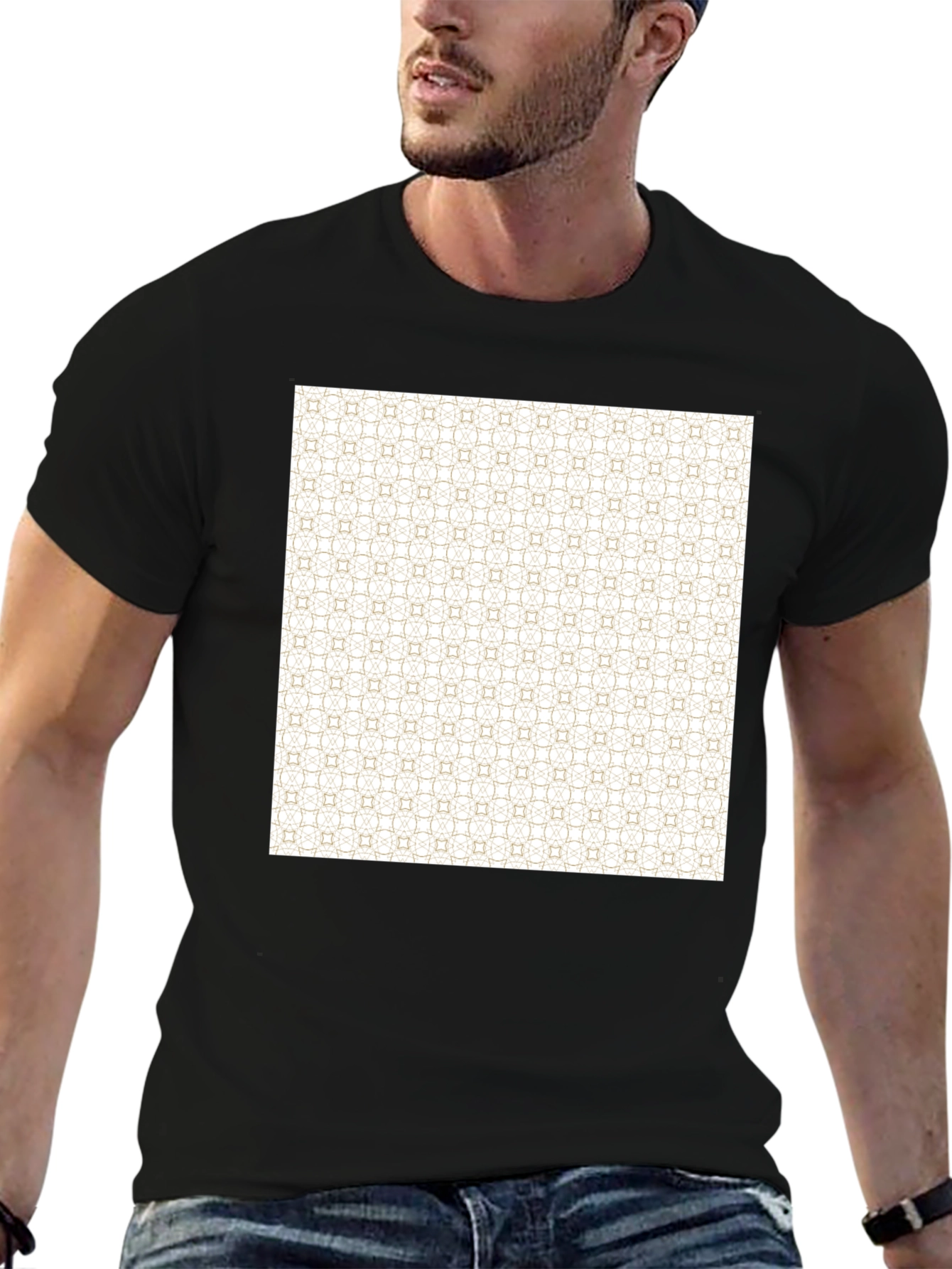 Patterned Print Black Tee