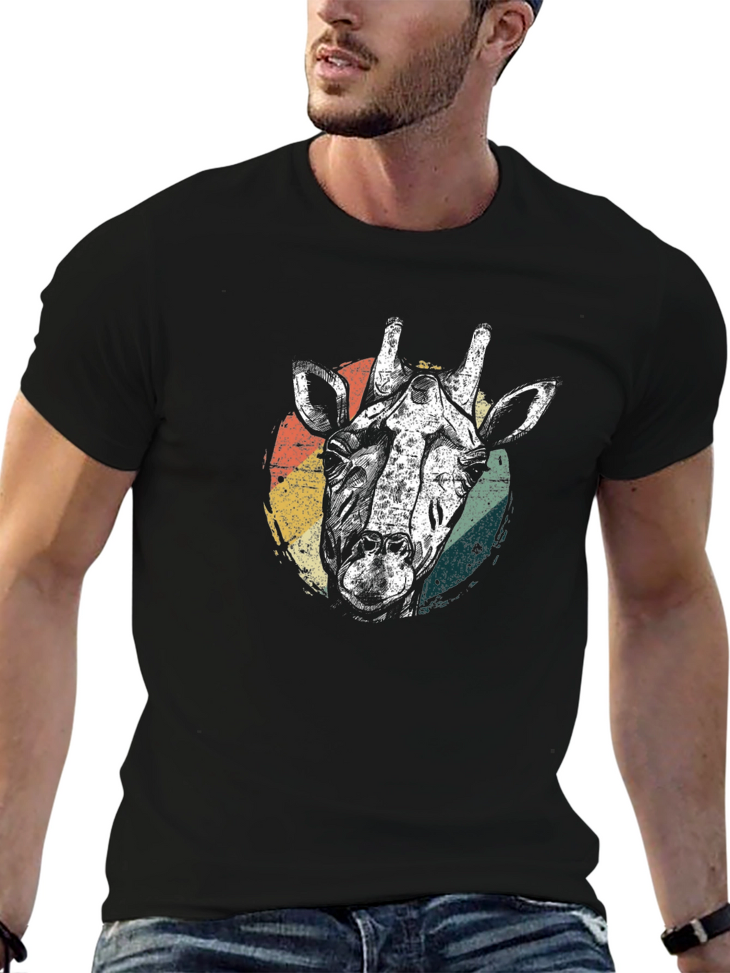 Giraffe Graphic Tee - Retro Style Black T-Shirt