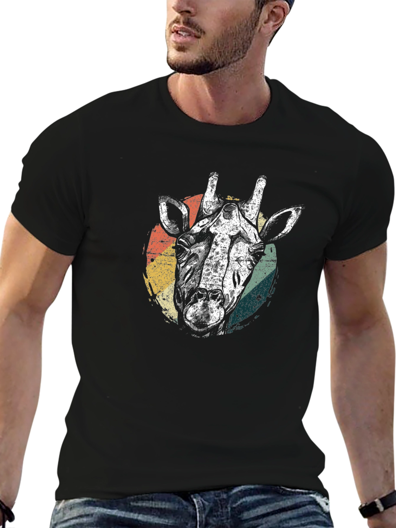 Giraffe Graphic Tee - Retro Style Black T-Shirt