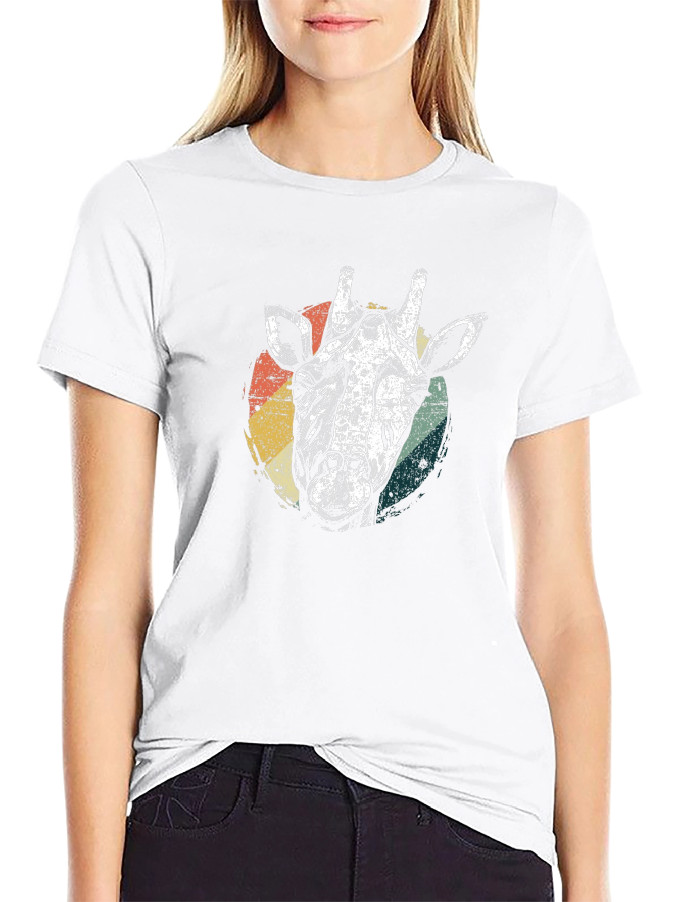 Giraffe Graphic Tee - Retro Style Black T-Shirt