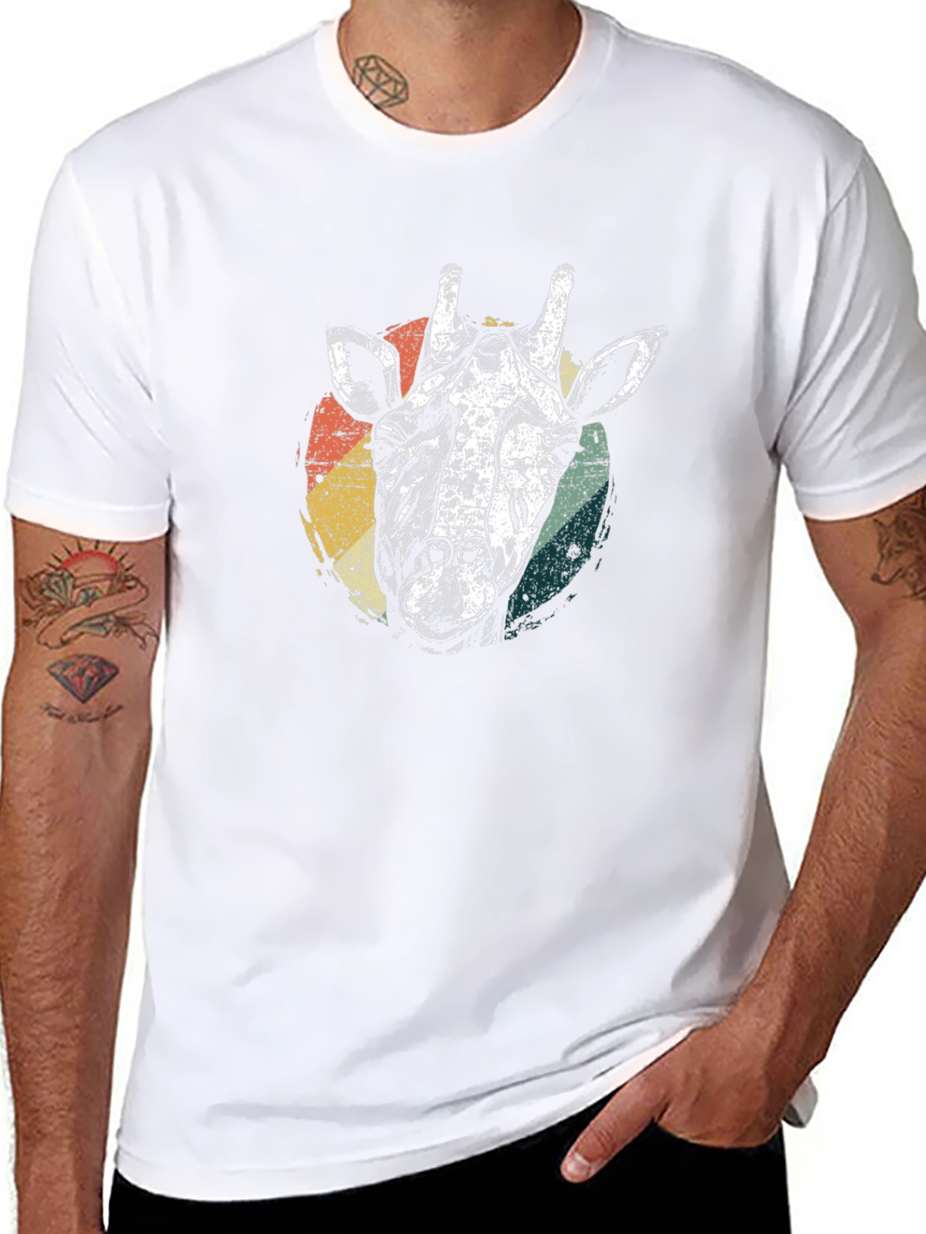 Giraffe Graphic Tee - Retro Style Black T-Shirt