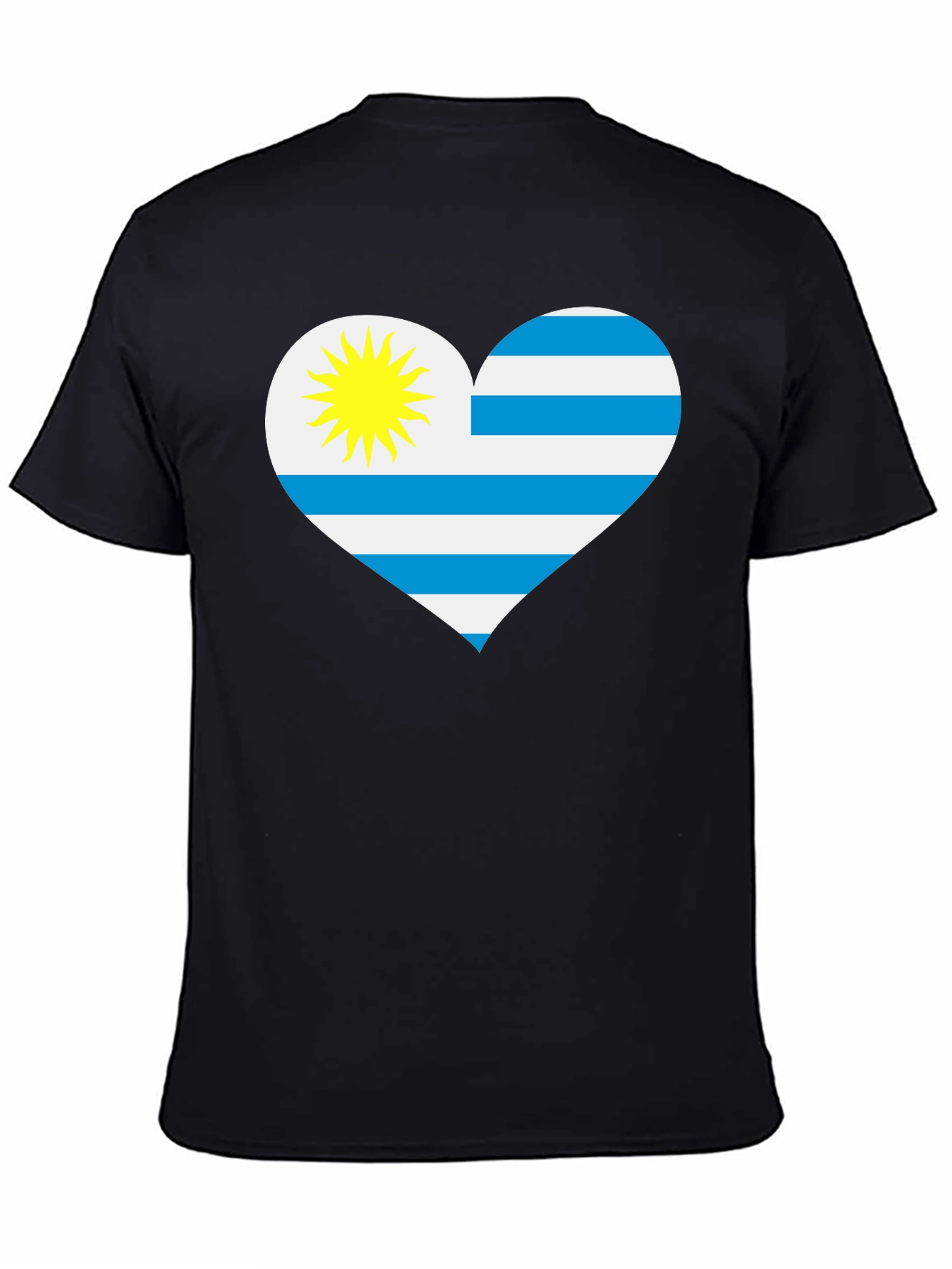 Uruguay Flag Heart T-Shirt - Black Cotton Tee