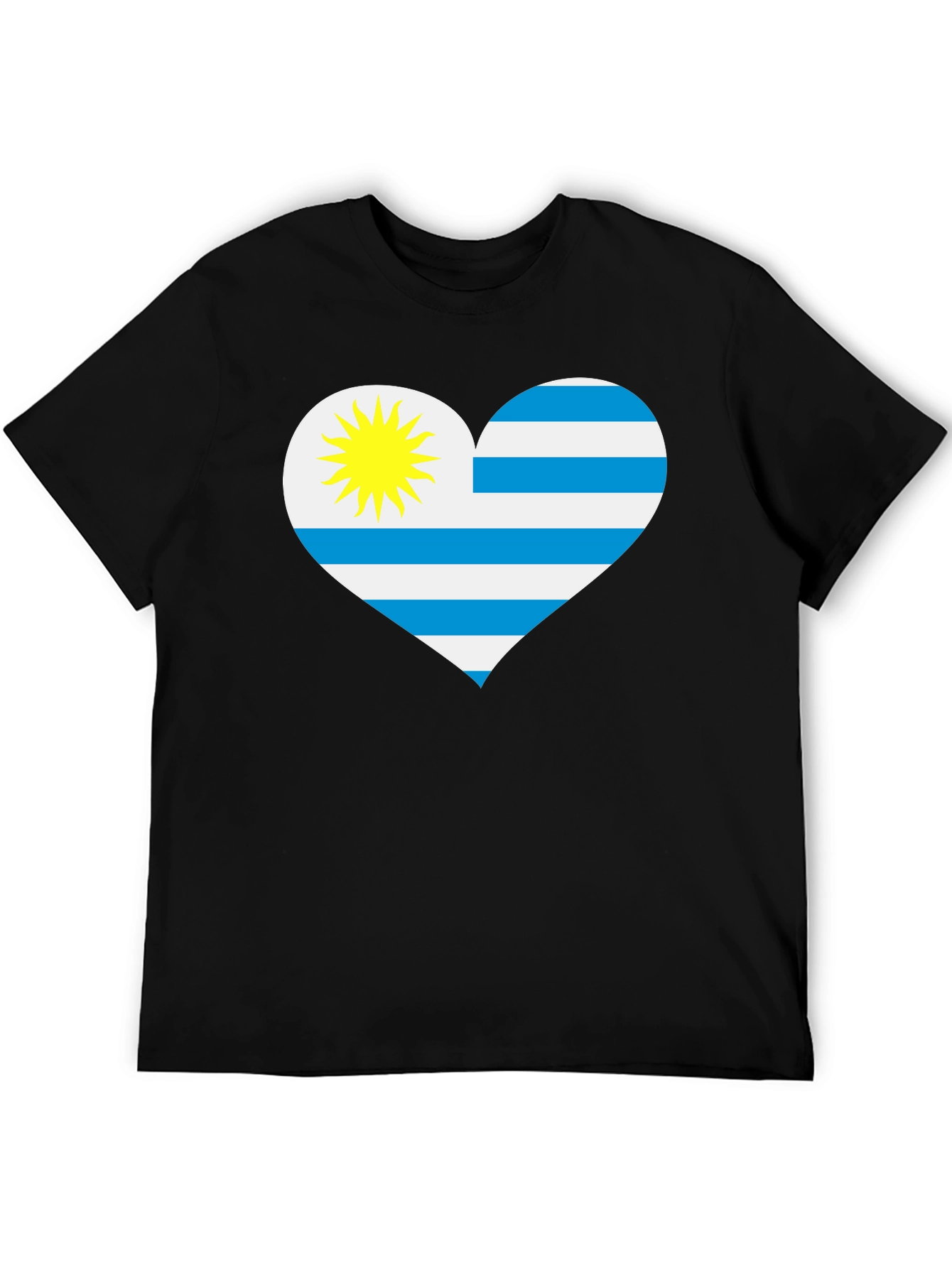 Uruguay Flag Heart T-Shirt - Black Cotton Tee