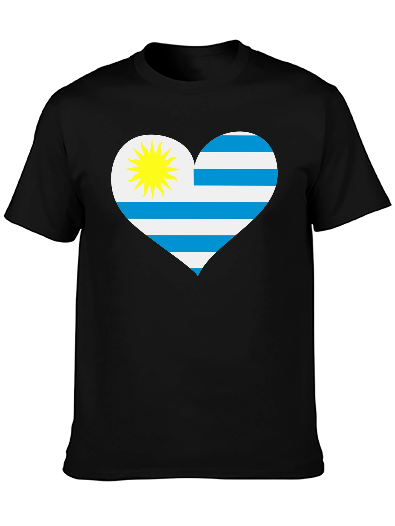 Uruguay Flag Heart T-Shirt - Black Cotton Tee