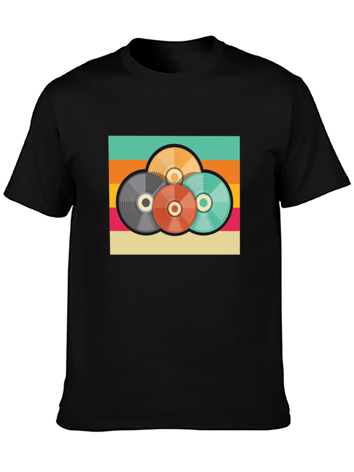 Retro Record Stack Graphic Tee - Vintage Style