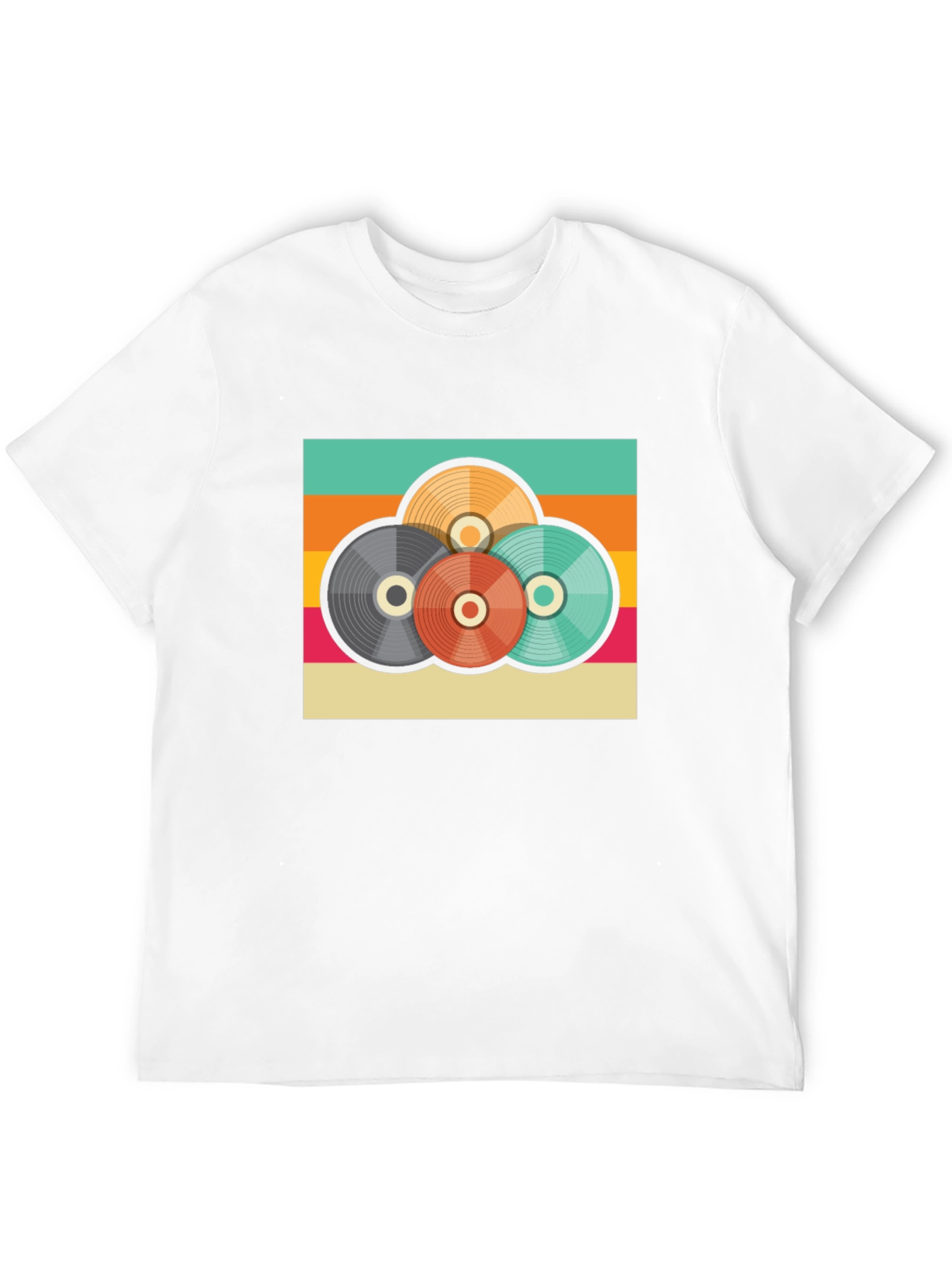 Retro Record Stack Graphic Tee - Vintage Style