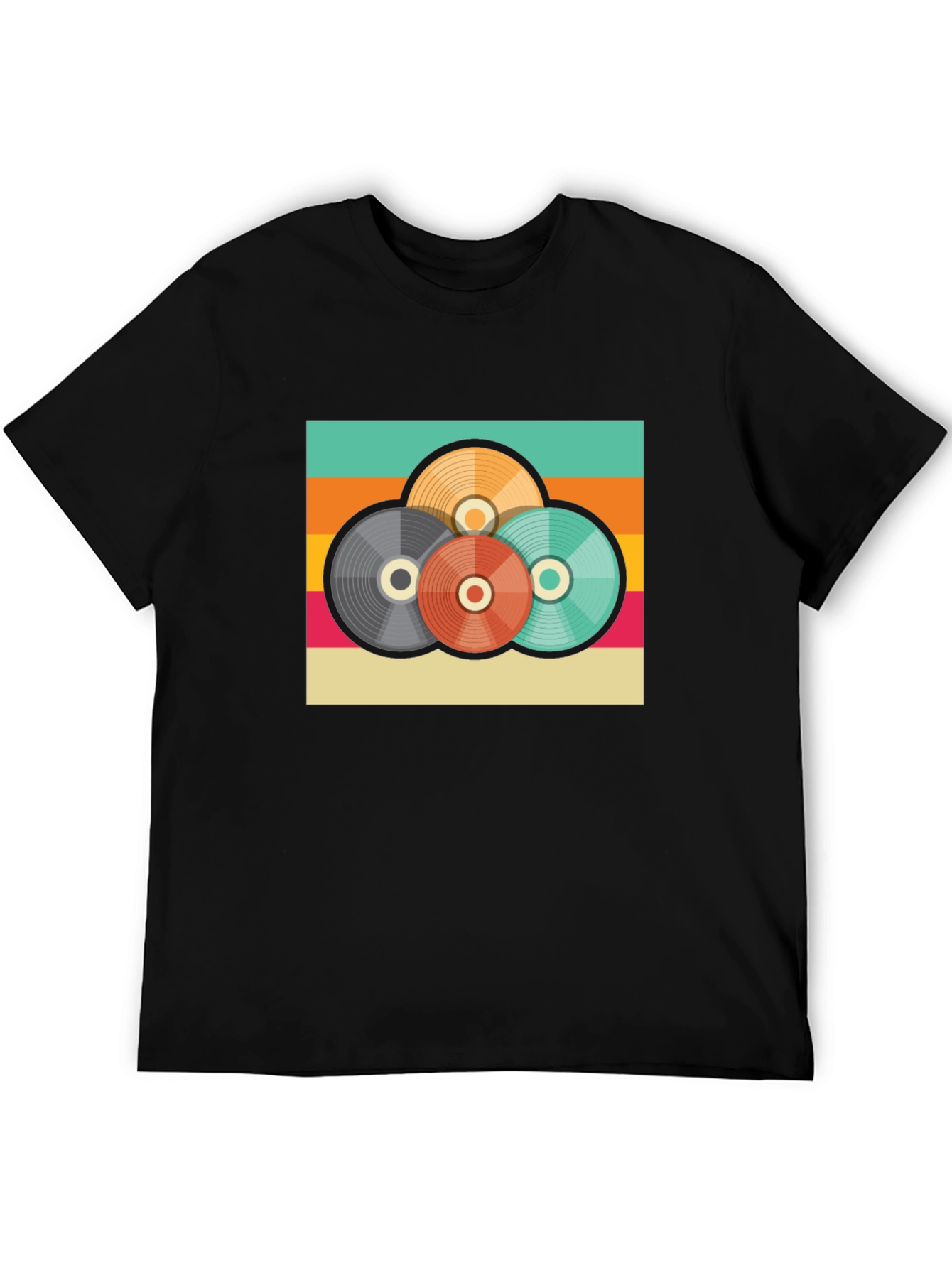 Retro Record Stack Graphic Tee - Vintage Style