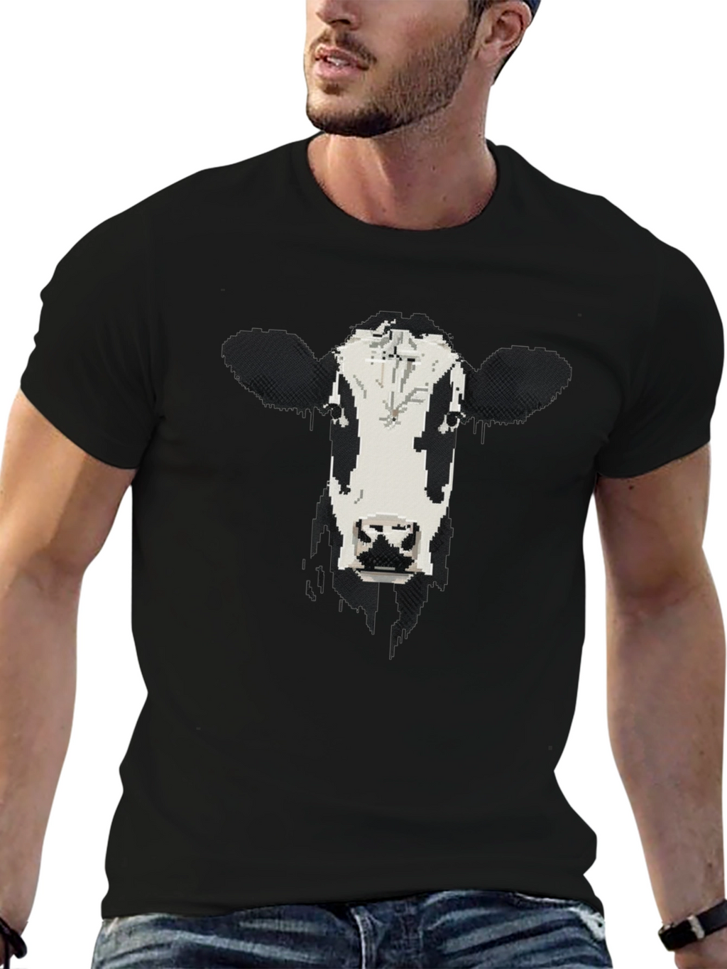 Cow Face Graphic Black T-Shirt