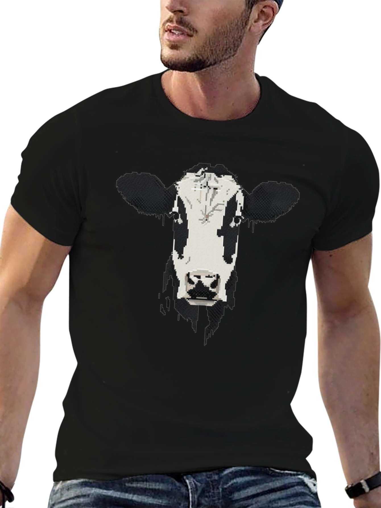 Cow Face Graphic Black T-Shirt