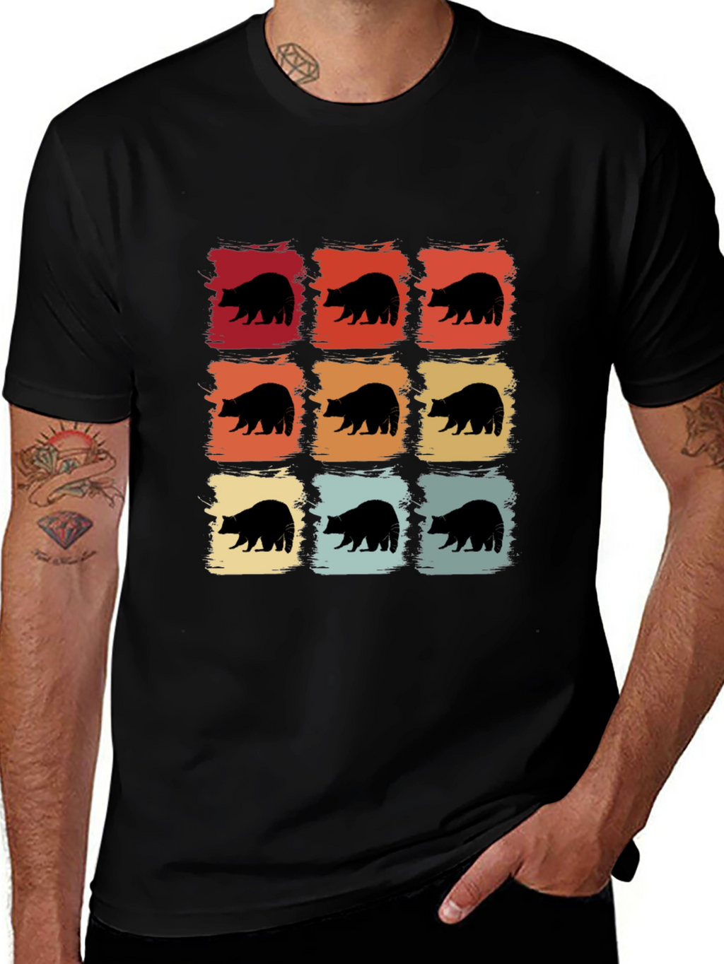 Retro Bear Graphic Tee - Black