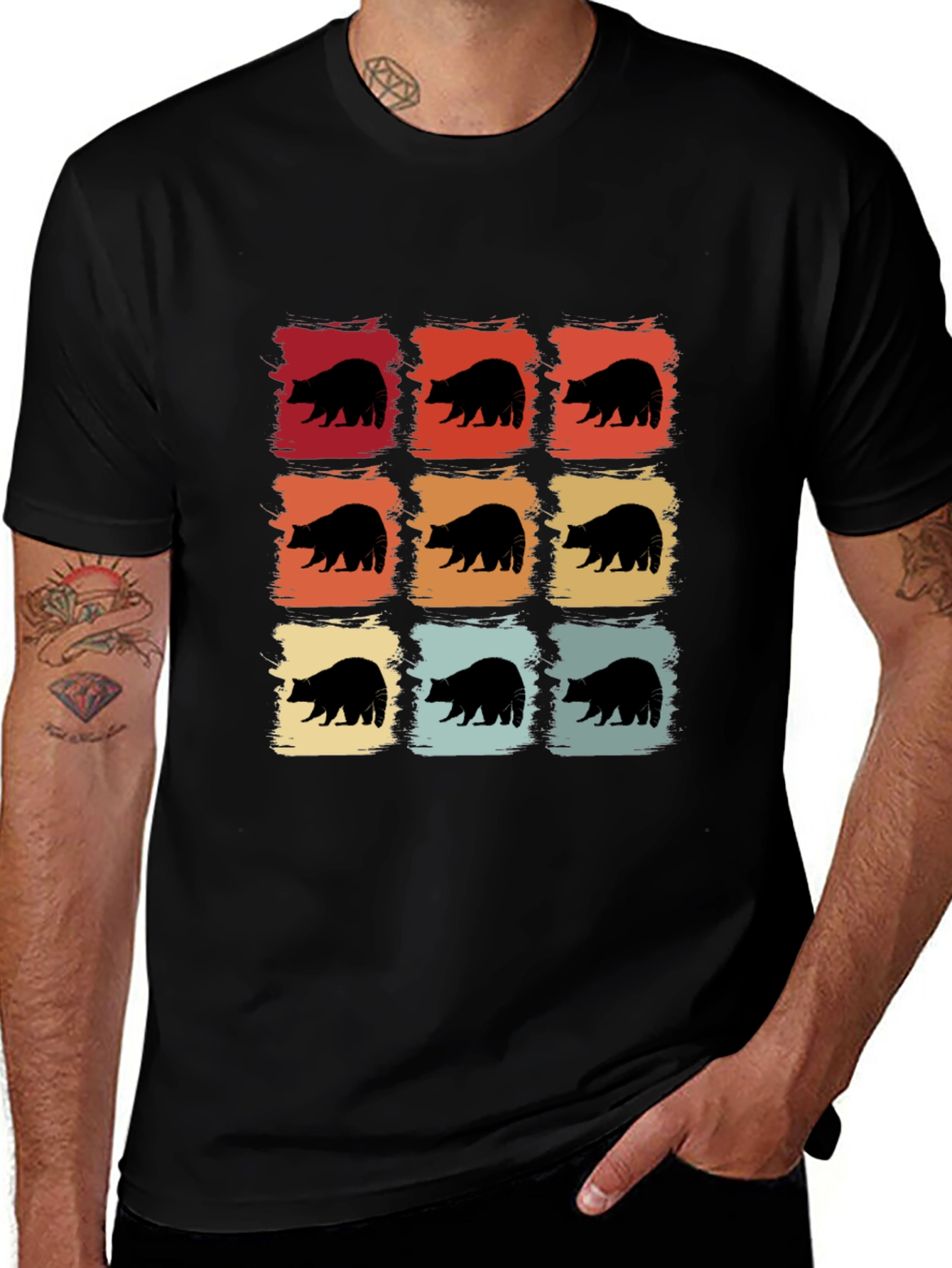 Retro Bear Graphic Tee - Black