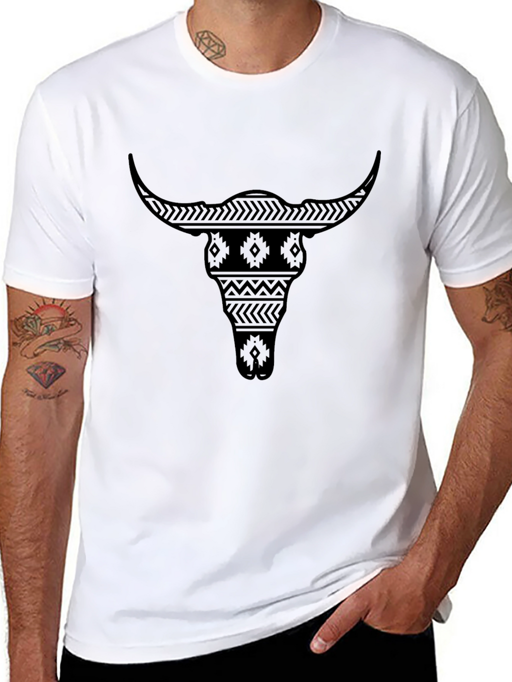 Aztec Bull Skull Graphic T-Shirt