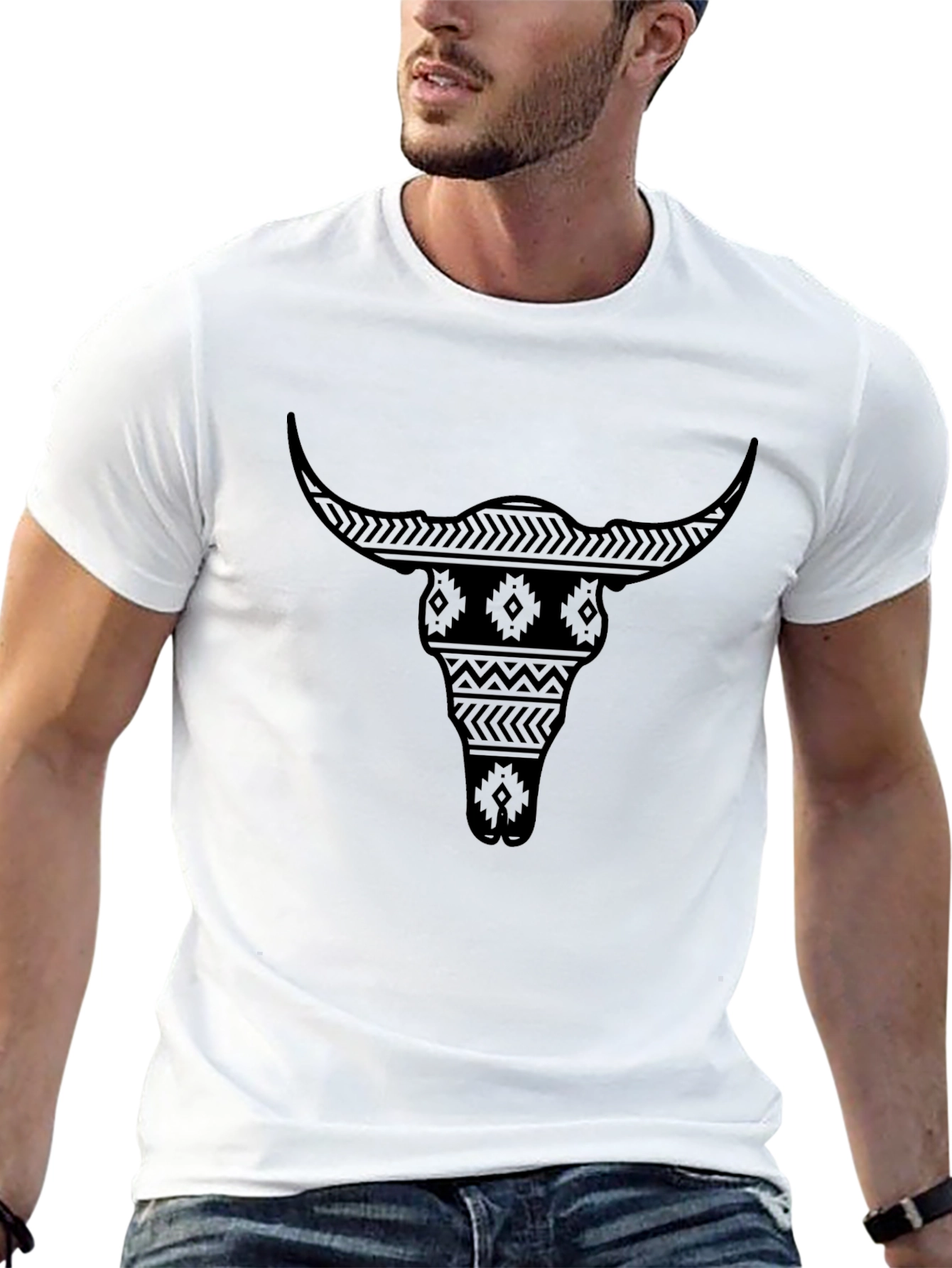 Aztec Bull Skull Graphic T-Shirt