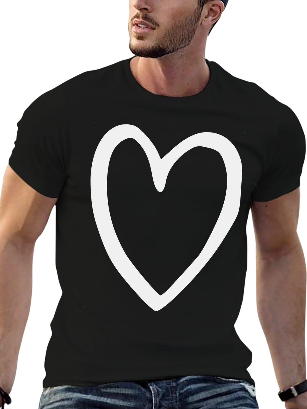Heart Outline Black Tee - Love & Style