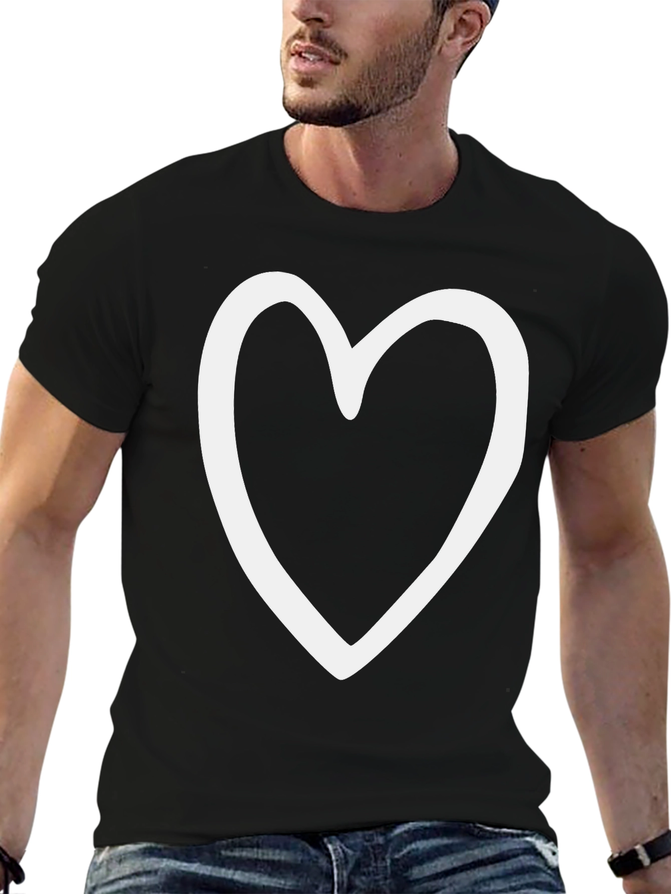 Heart Outline Black Tee - Love & Style