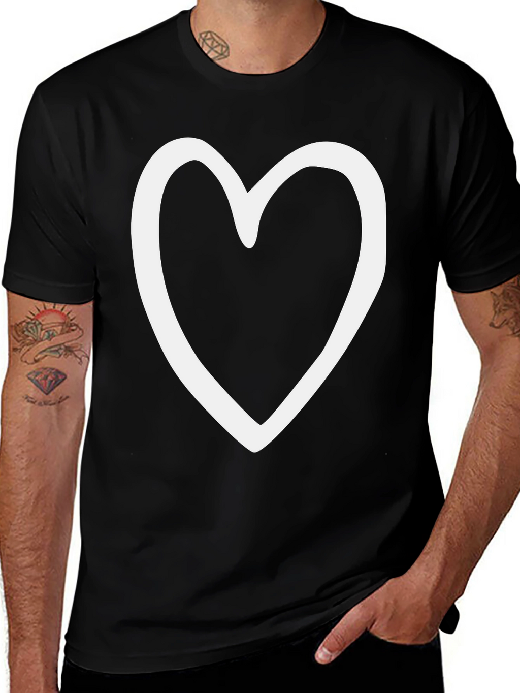 Heart Outline Black Tee - Love & Style