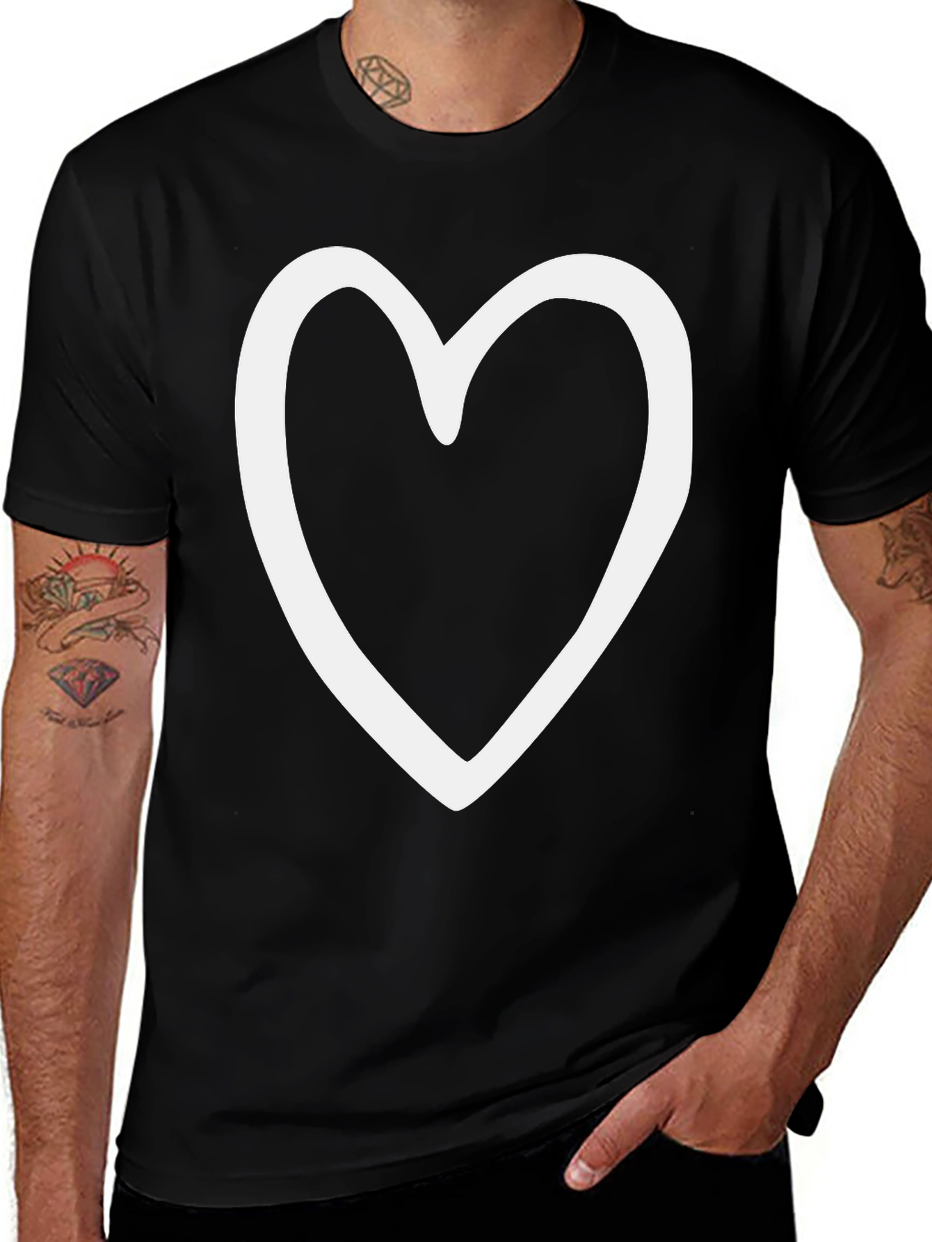 Heart Outline Black Tee - Love & Style