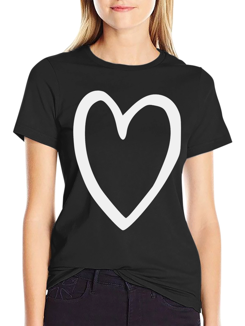 Heart Outline Black Tee - Love & Style