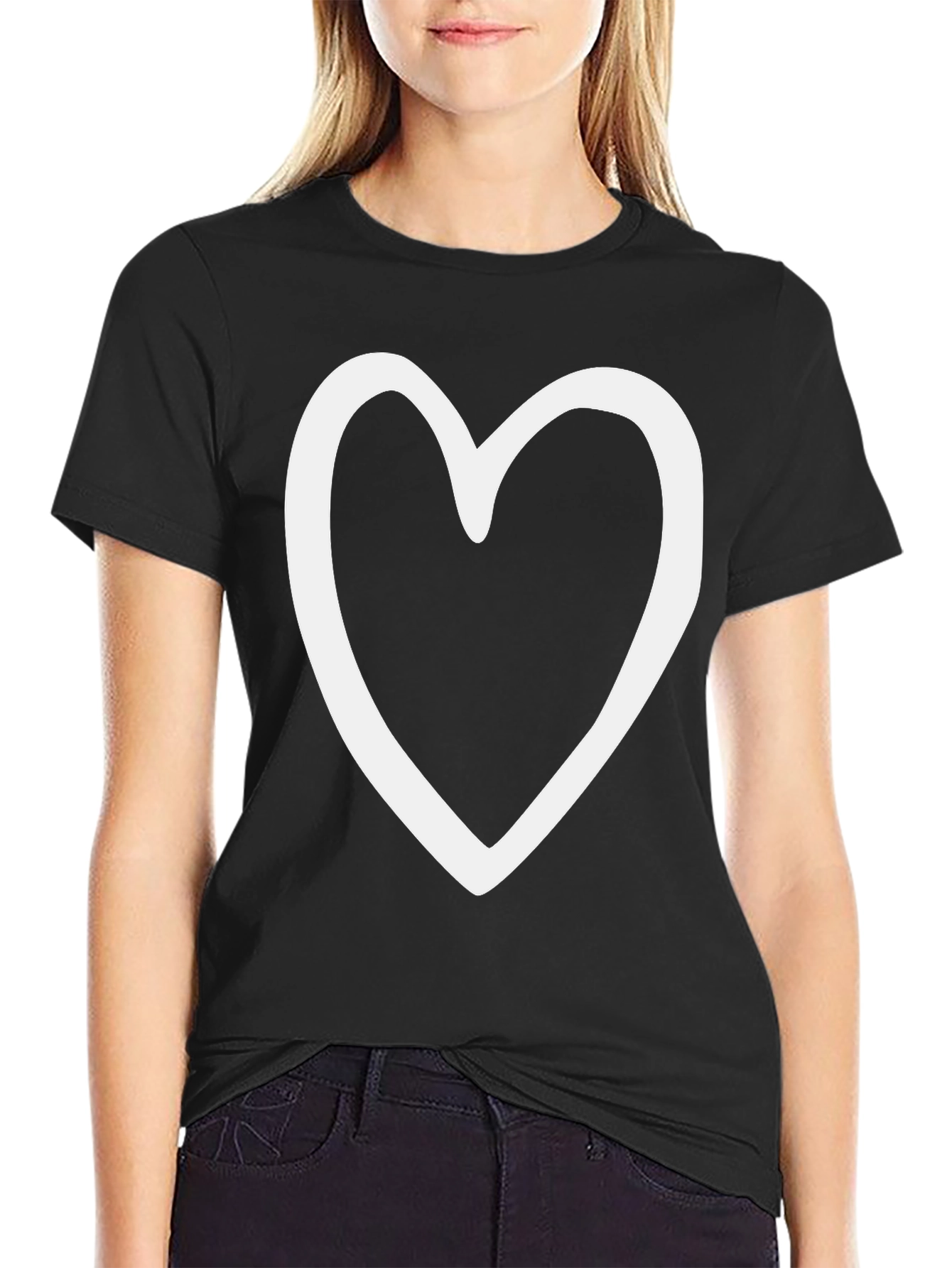 Heart Outline Black Tee - Love & Style