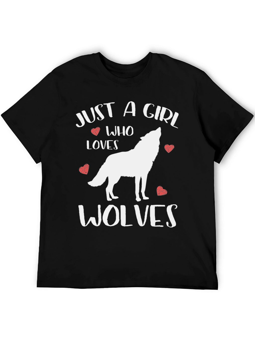 Just A Girl Who Loves Wolves Black Graphic T-Shirt