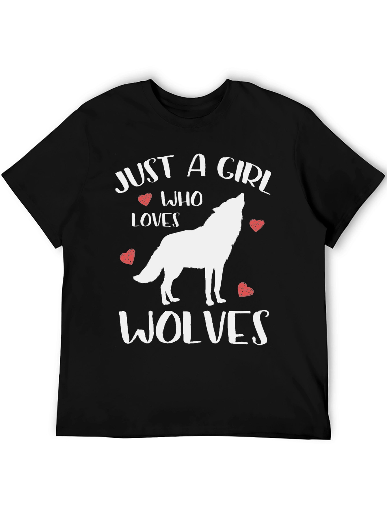 Just A Girl Who Loves Wolves Black Graphic T-Shirt