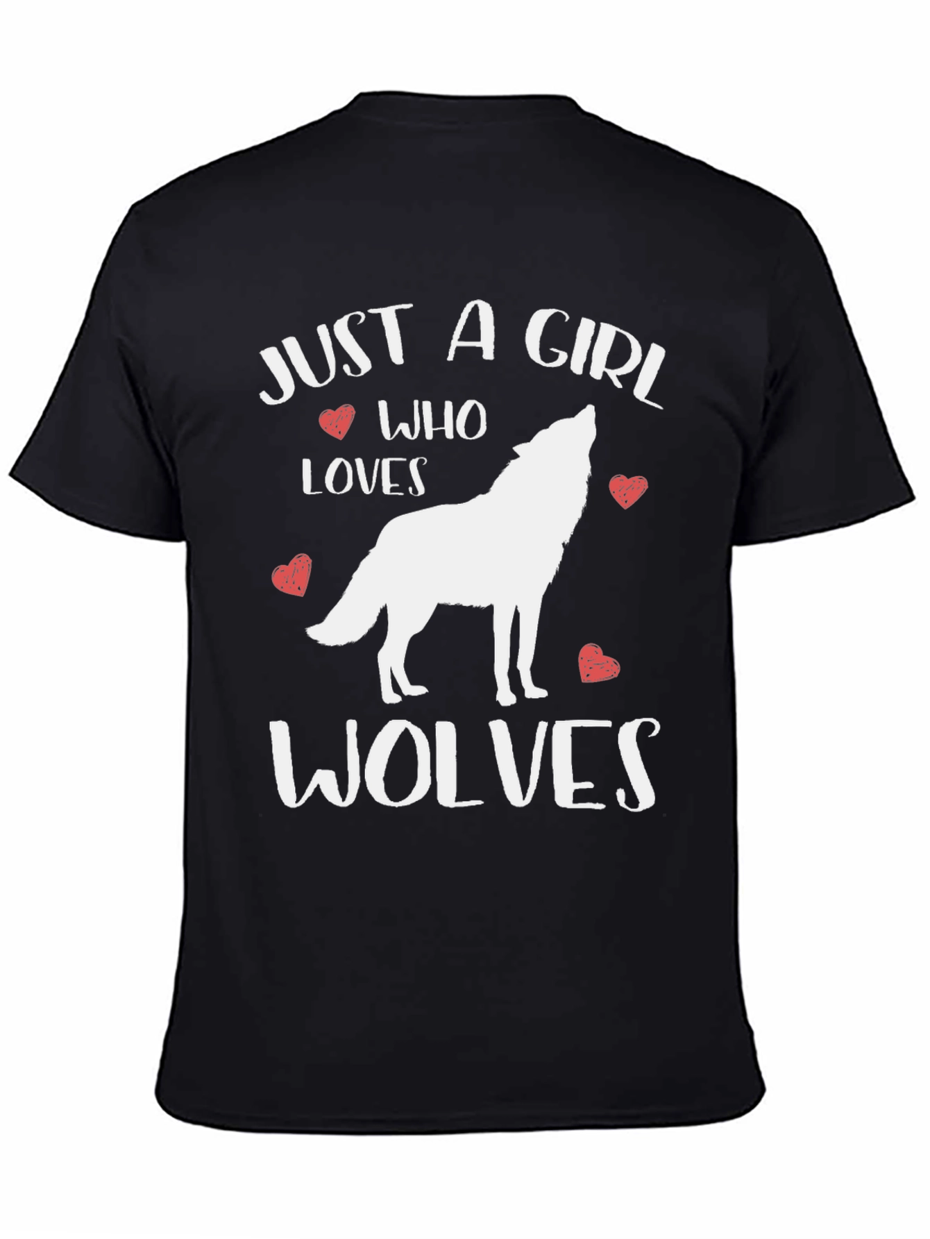 Just A Girl Who Loves Wolves Black Graphic T-Shirt