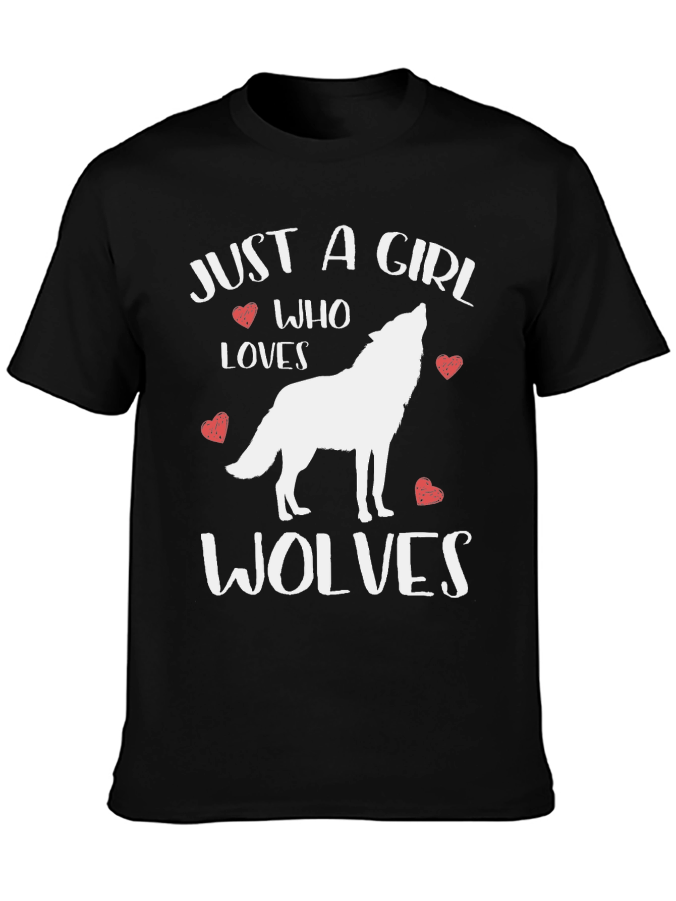 Just A Girl Who Loves Wolves Black Graphic T-Shirt