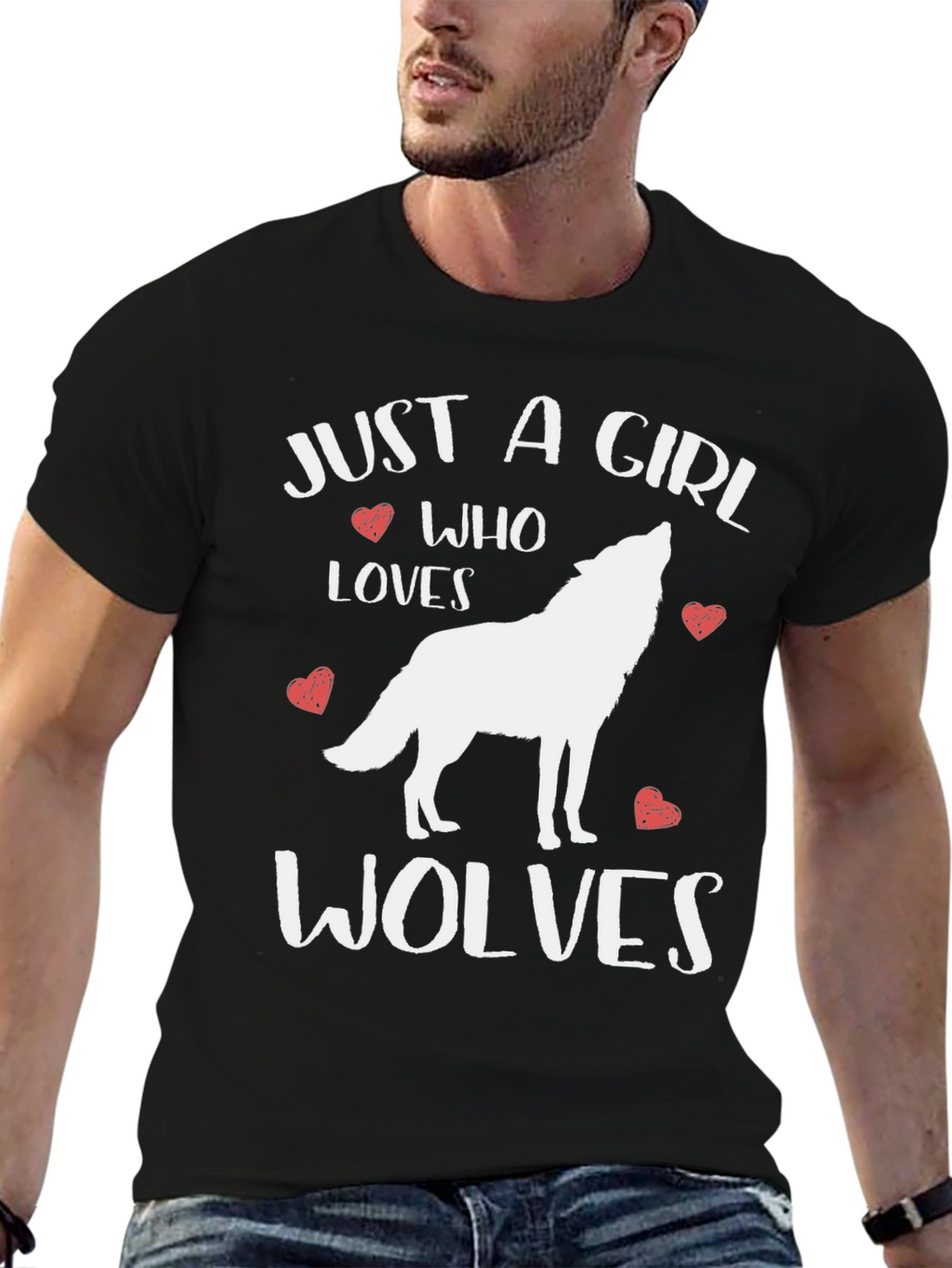 Just A Girl Who Loves Wolves Black Graphic T-Shirt