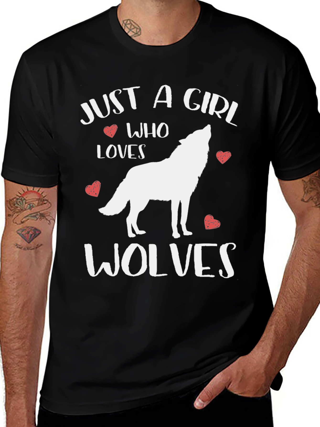 Just A Girl Who Loves Wolves Black Graphic T-Shirt