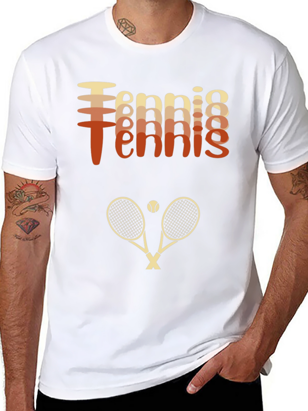 Retro Tennis Graphic Tee Shirt - Rackets & Ball