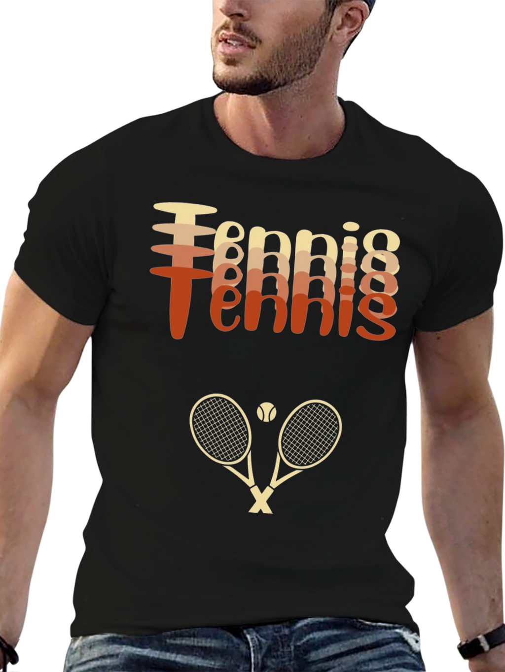 Retro Tennis Graphic Tee Shirt - Rackets & Ball