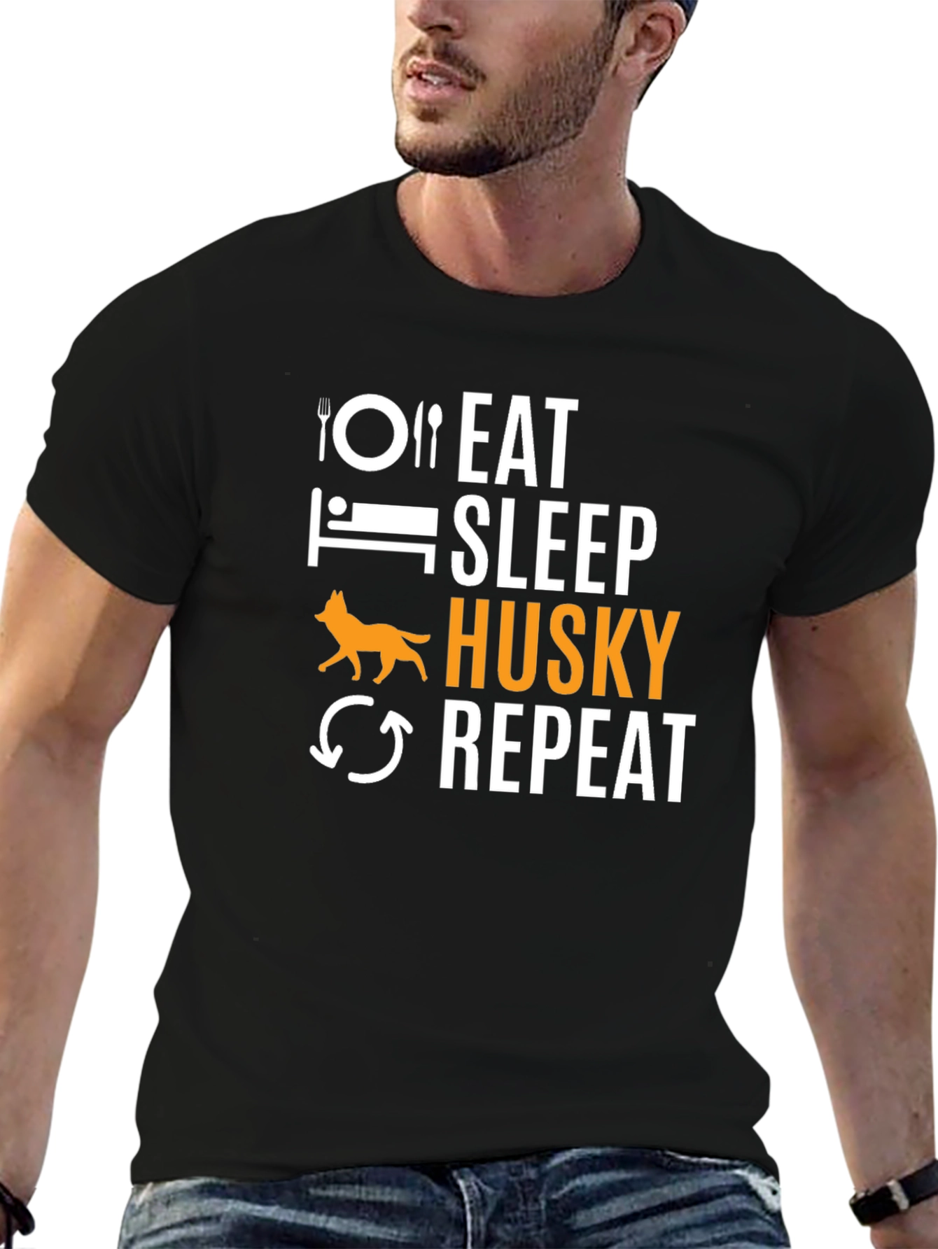 Eat Sleep Husky Repeat Black T-Shirt