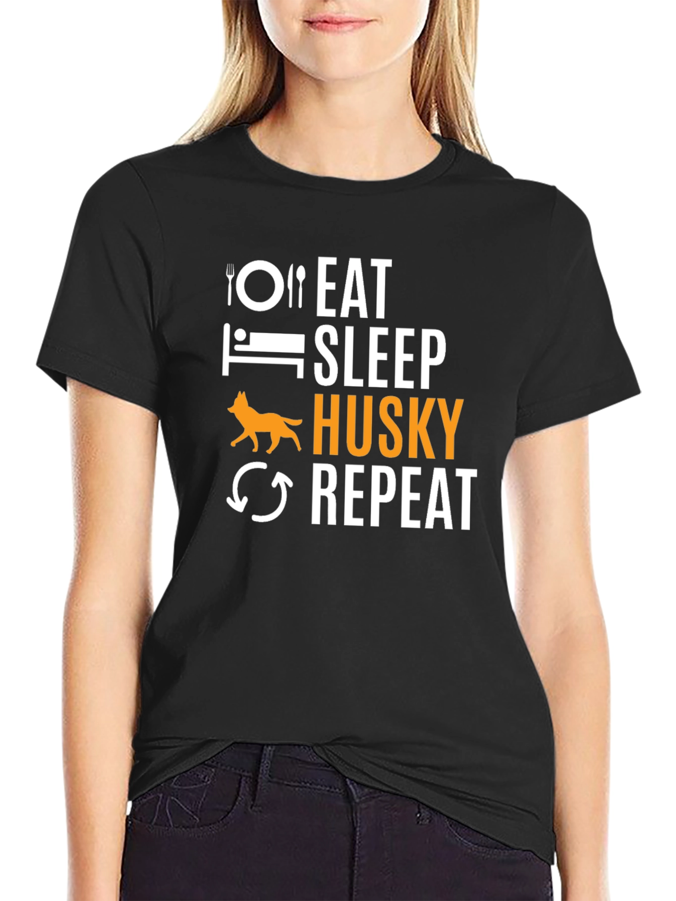 Eat Sleep Husky Repeat Black T-Shirt