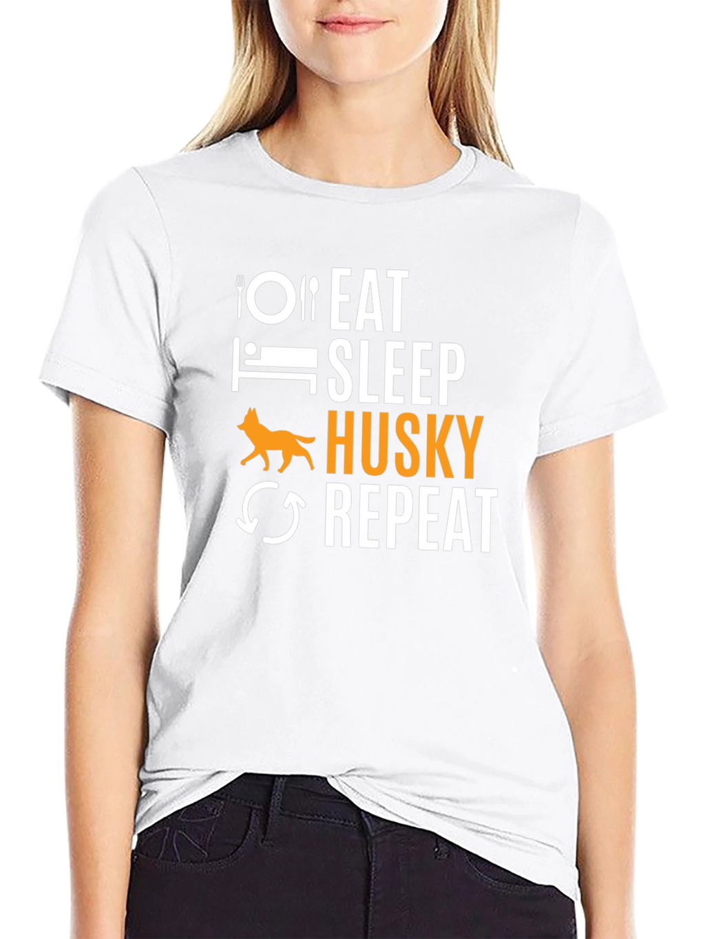 Eat Sleep Husky Repeat Black T-Shirt