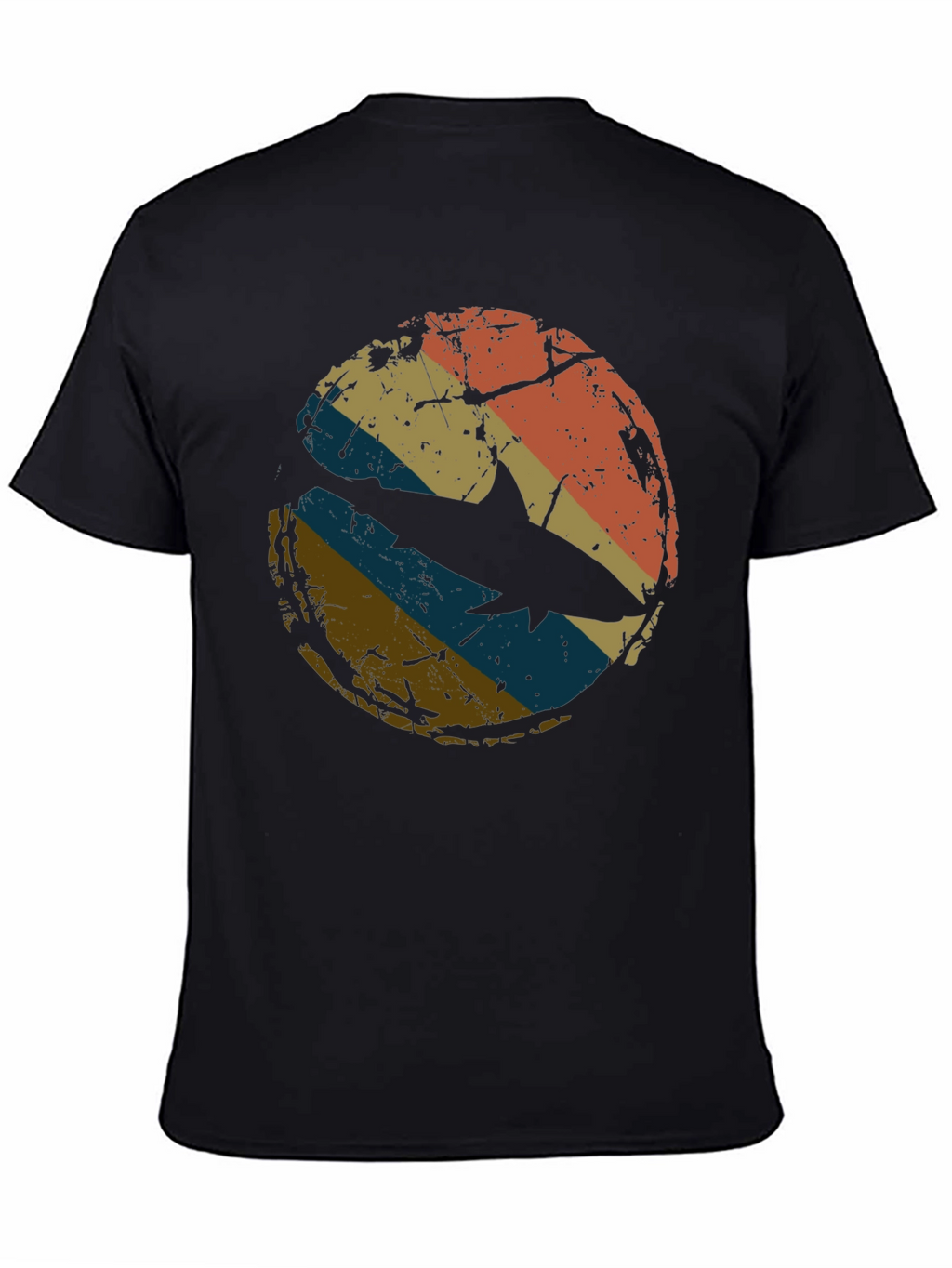 Retro Shark Graphic Tee - Distressed Circle Design