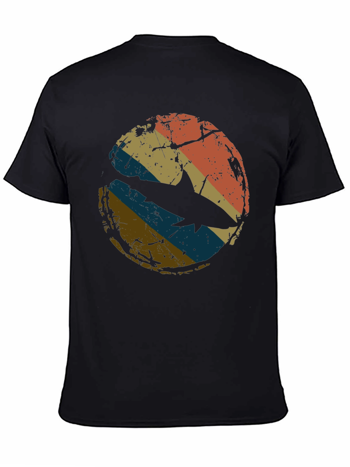 Retro Shark Graphic Tee - Distressed Circle Design