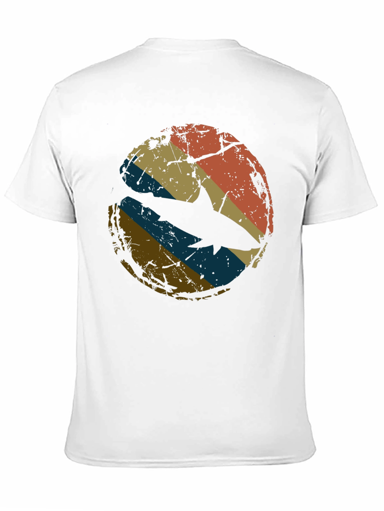 Retro Shark Graphic Tee - Distressed Circle Design