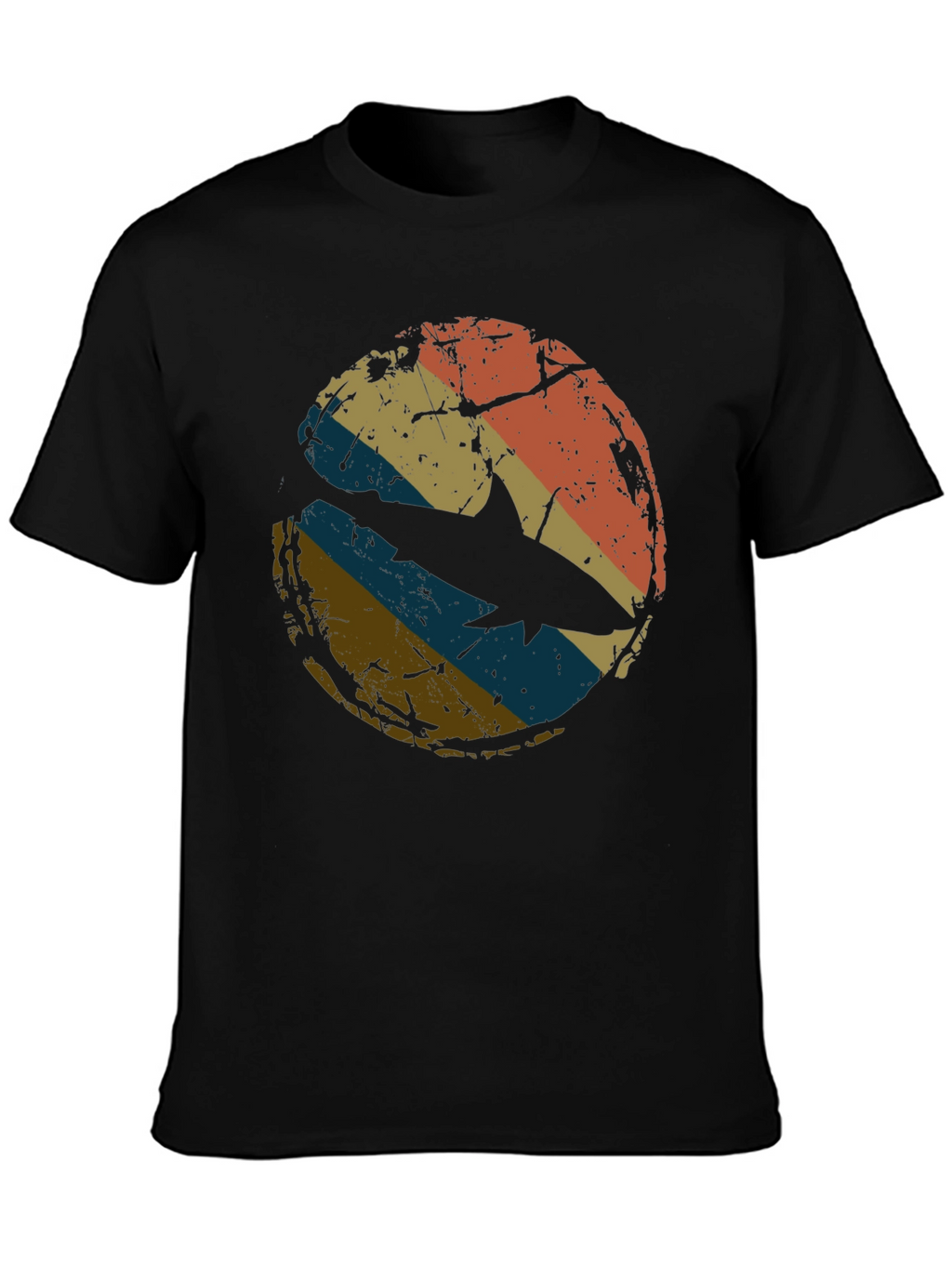 Retro Shark Graphic Tee - Distressed Circle Design