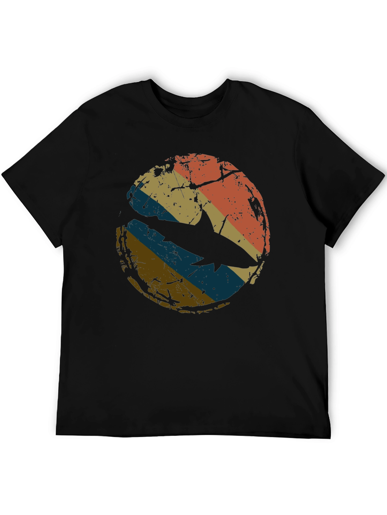 Retro Shark Graphic Tee - Distressed Circle Design