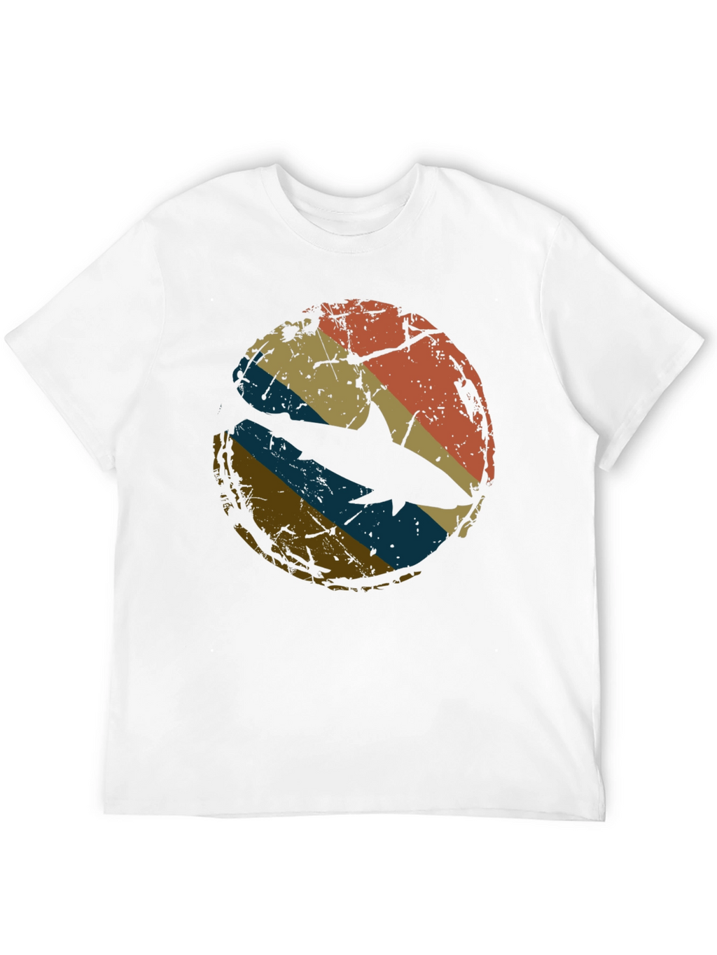 Retro Shark Graphic Tee - Distressed Circle Design