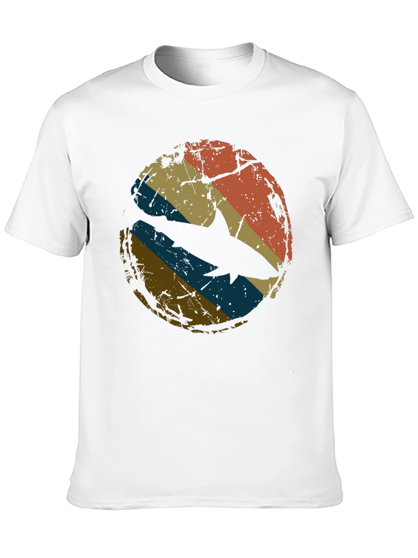 Retro Shark Graphic Tee - Distressed Circle Design