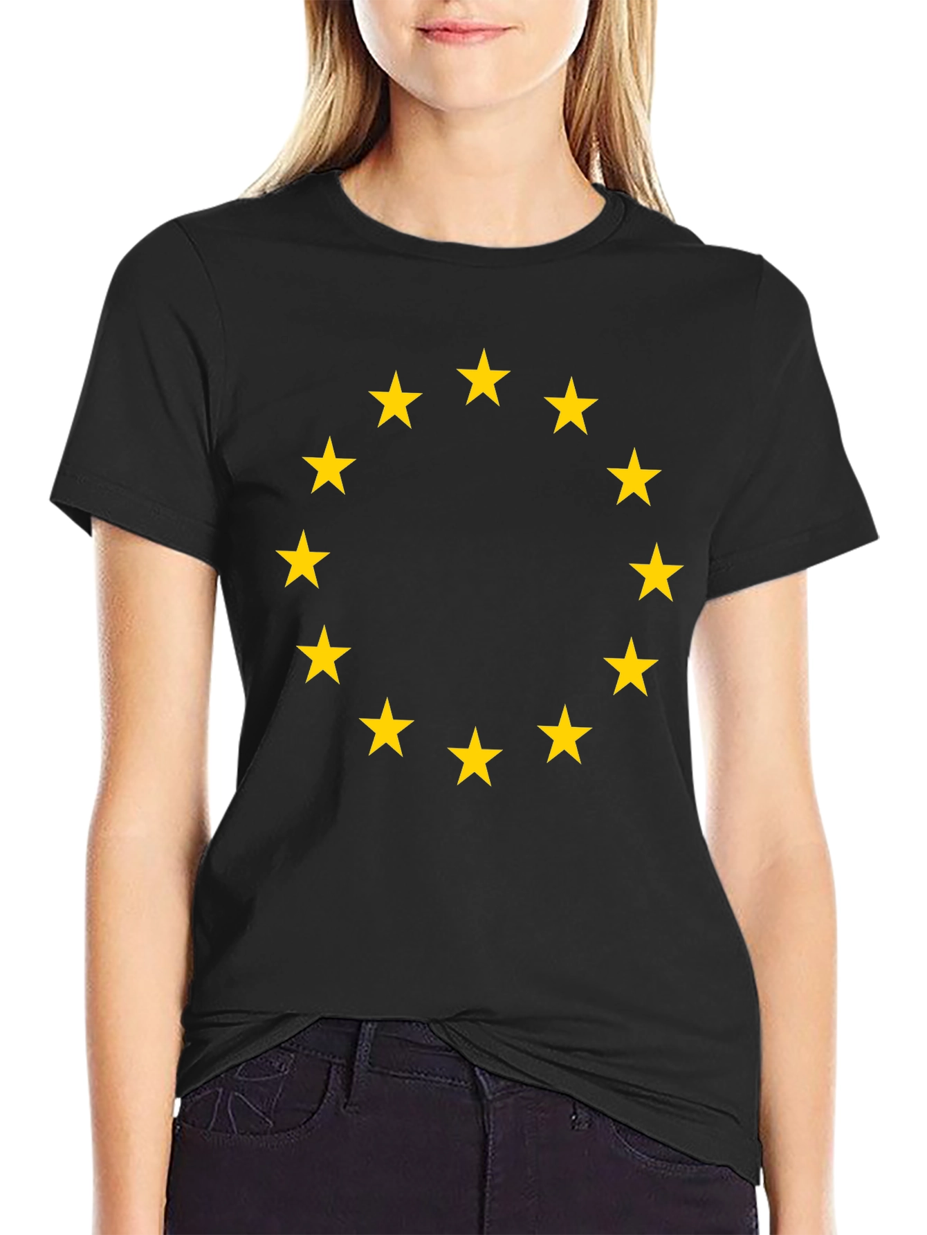Euro Stars Tee - Black Cotton T-Shirt