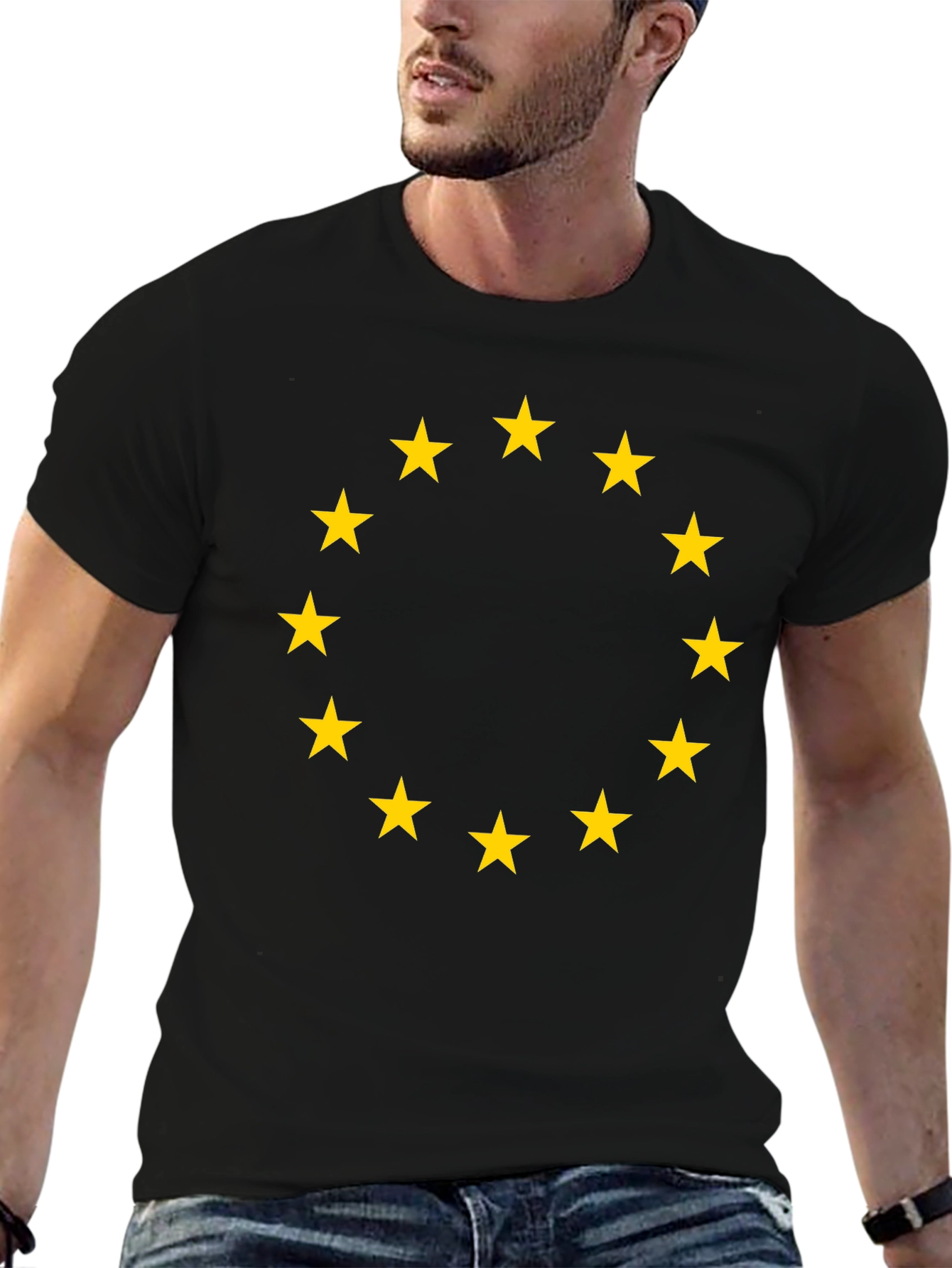 Euro Stars Tee - Black Cotton T-Shirt