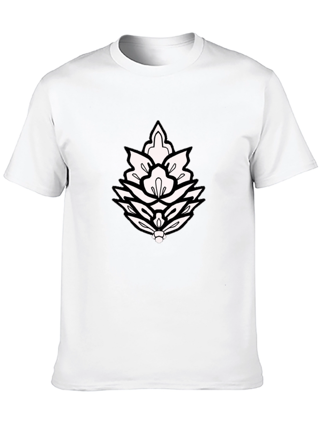 Black T-Shirt with Ornamental Lotus Design