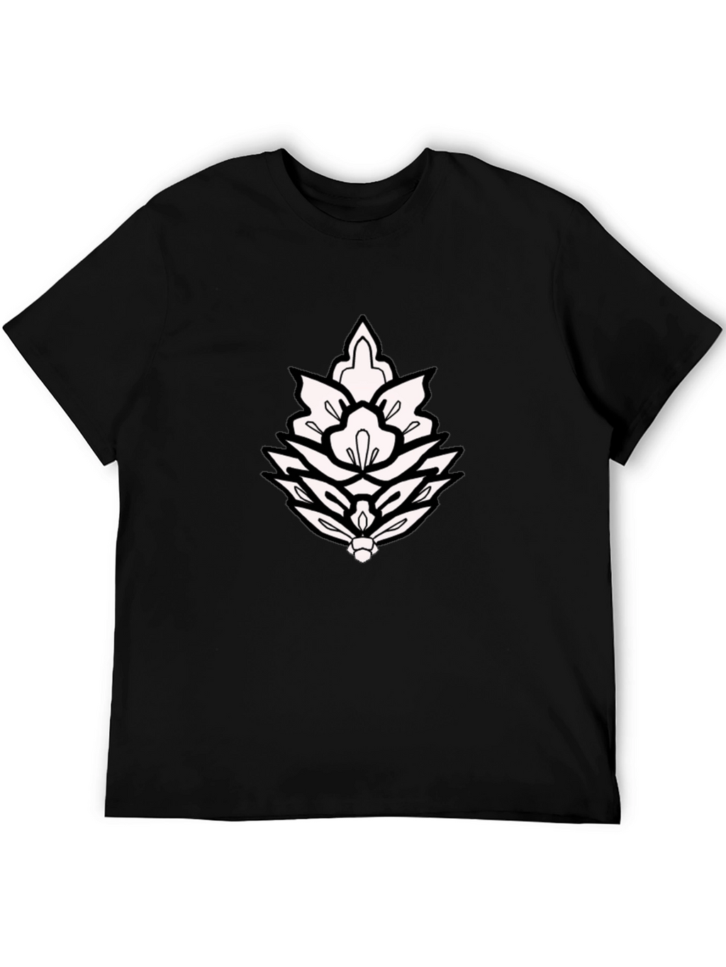 Black T-Shirt with Ornamental Lotus Design